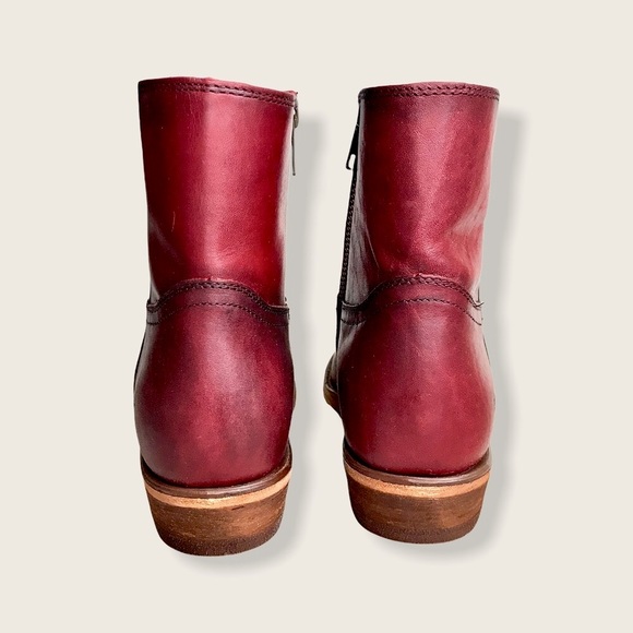 Frye Billy Burgundy Leather Zip Short Ankle Boots - Picture 13 of 16